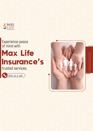 Hands cradling a family figurine with Max Life Insurance branding.