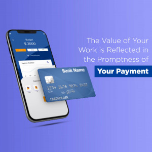 Smartphone displaying a banking app with a credit card floating above it, emphasizing timely payments.