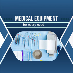 Assortment of sterile medical instruments on a blue surface