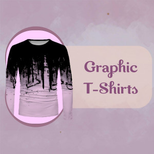 Long sleeve t-shirt with a black and white graphic design of trees and dripping paint.