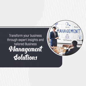 Image depicting business management solutions with a man presenting to a team.