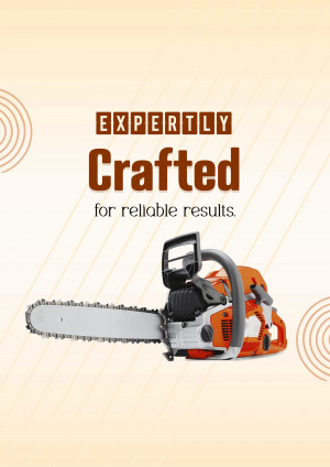 Orange and white Stihl chainsaw with the text 'Expertly Crafted for reliable results'