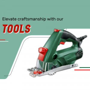 Green and red power jigsaw tool for craftsmanship
