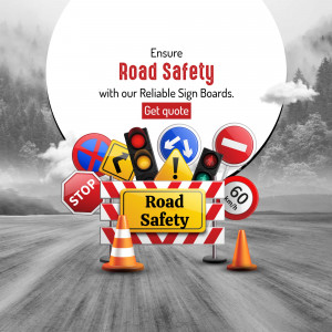 Road safety illustration with sign boards and traffic lights