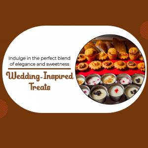 A promotional image for wedding-inspired desserts, featuring small pastries and creamy treats.