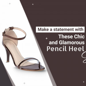 Brown pencil heel sandal on a two-tone background