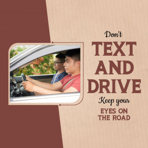 Image depicting a driver distracted by a phone with a message 'Don't Text and Drive'