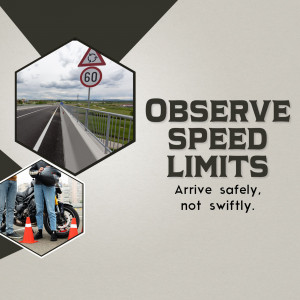 Road sign with speed limit and motorcycle safety reminder