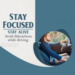A man driving a car with a message about avoiding distractions.