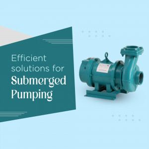 Teal colored submerged pump with text overlay 'Efficient solutions for Submerged Pumping'