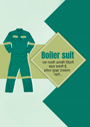 Green boiler suit with reflective stripes on a promotional graphic