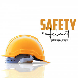 Yellow safety helmet on a reflective surface with the word 'SAFETY' in bold letters.