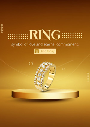 Gold ring with diamonds on a golden platform