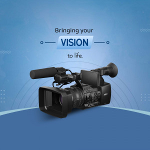 Black professional video camera with the text 'Bringing your VISION to life.'