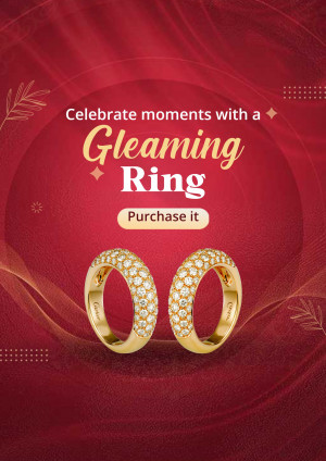 Close-up of a gold ring with diamonds on a red background
