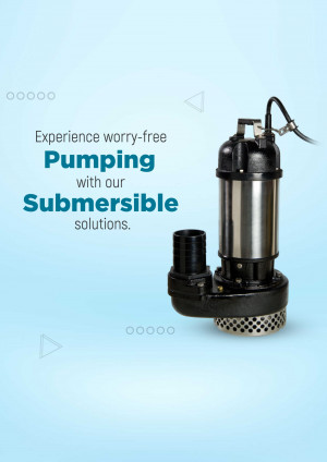 Image of a submersible pump with text promoting worry-free pumping solutions.