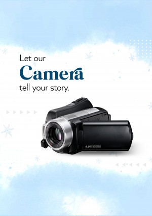 A promotional image featuring a black video camera with the text 'Let our Camera tell your story.'
