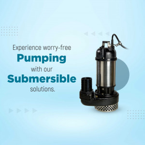 Submersible water pump on a light blue background with text promoting worry-free pumping solutions.