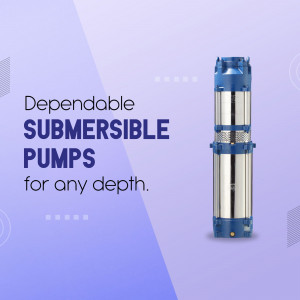 Image of a submersible pump with text advertising its dependability for any depth.
