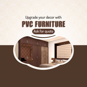 Modern bedroom with dark brown PVC furniture including wardrobe and bed frame.