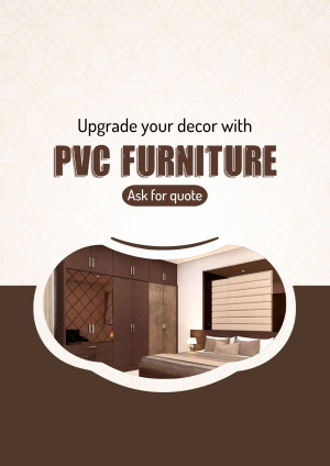 Image of a bedroom interior featuring PVC furniture, including a wardrobe and bed, with a promotional text overlay.