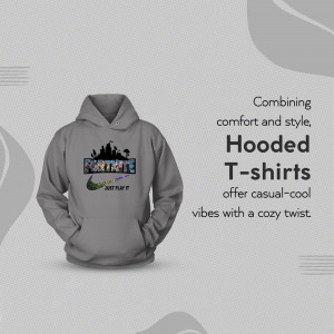 Gray hooded t-shirt with Fortnite graphic