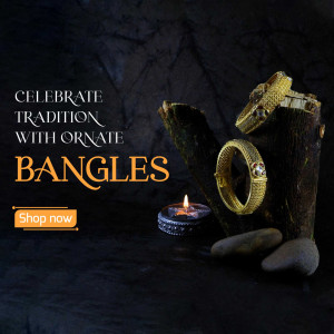 Golden bangles with traditional decor and a 'Shop Now' button.