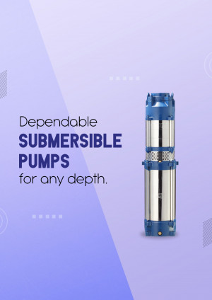 Silver and blue submersible pump against a gradient purple background