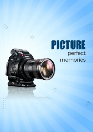 A professional DSLR camera with the text 'Picture Perfect Memories'