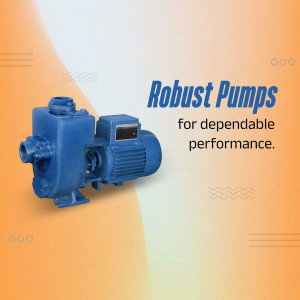 Blue Robust Pump on an orange and white background with text