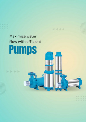 Image of various water pumps, including submersible and centrifugal types, against a teal and white gradient background.