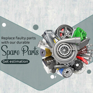 Collage of car spare parts including engine components, turbocharger, and wheels