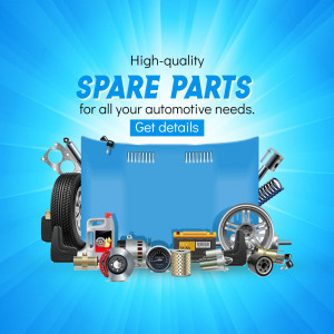 Advertisement for automotive spare parts with various components displayed.