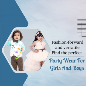 Two adorable children, a boy and a girl, dressed in stylish party wear outfits.