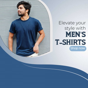Man wearing a navy blue t-shirt, promoting men's t-shirts.