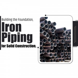 Image of stacked iron pipes with text promoting solid construction.