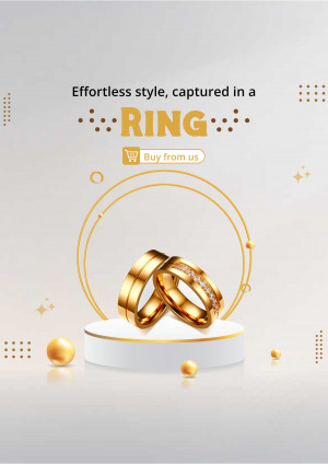 Two gold rings displayed on a white pedestal with a 'Buy from us' button.