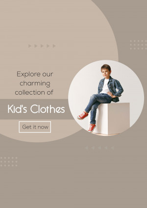 Boy sitting on a cube promoting kids clothing collection