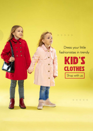 Two young girls wearing fashionable coats, promoting kids clothing.