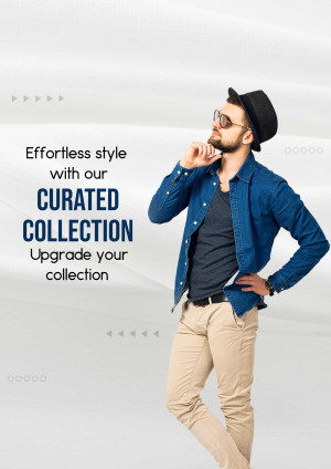 Man in a hat and denim shirt promoting a curated clothing collection