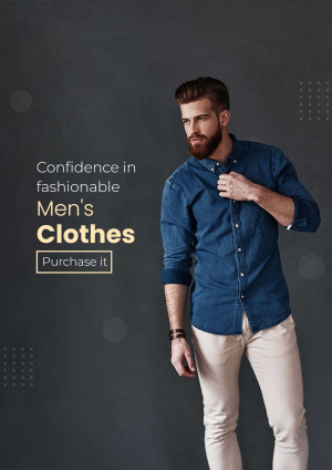 Man in denim shirt promoting men's clothing
