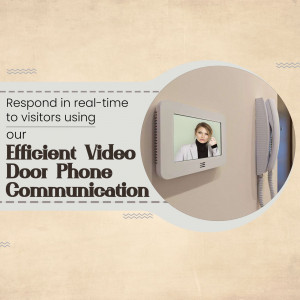 Image of a white video door phone system mounted on a wall with a woman visible on the screen.