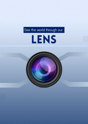 Camera lens with text 'See the world through our LENS'