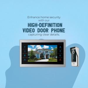 Image of a high-definition video door phone system with a house visible on the screen.