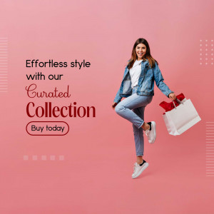 Woman with shopping bags promoting a curated fashion collection