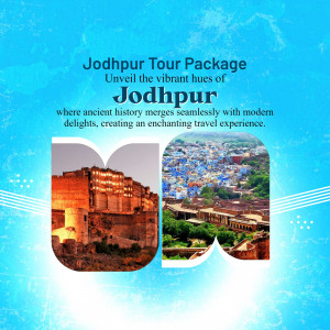 Jodhpur Tour Package advertisement with images of Mehrangarh Fort and the Blue City