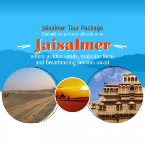 Jaisalmer Tour Package advertisement with desert and fort imagery