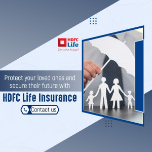 HDFC Life Insurance advertisement featuring a family under an umbrella.