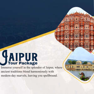 Jaipur Tour Package advertisement featuring Hawa Mahal and Jal Mahal