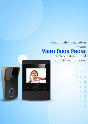 Image of a video door phone with a child visible on the screen, promoting easy installation.